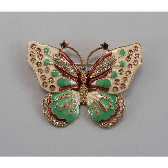 Kenneth Jay Lane KJL Designer Signed Enamel AB Crystals Large Butterfly Brooch - Picture 1 of 9